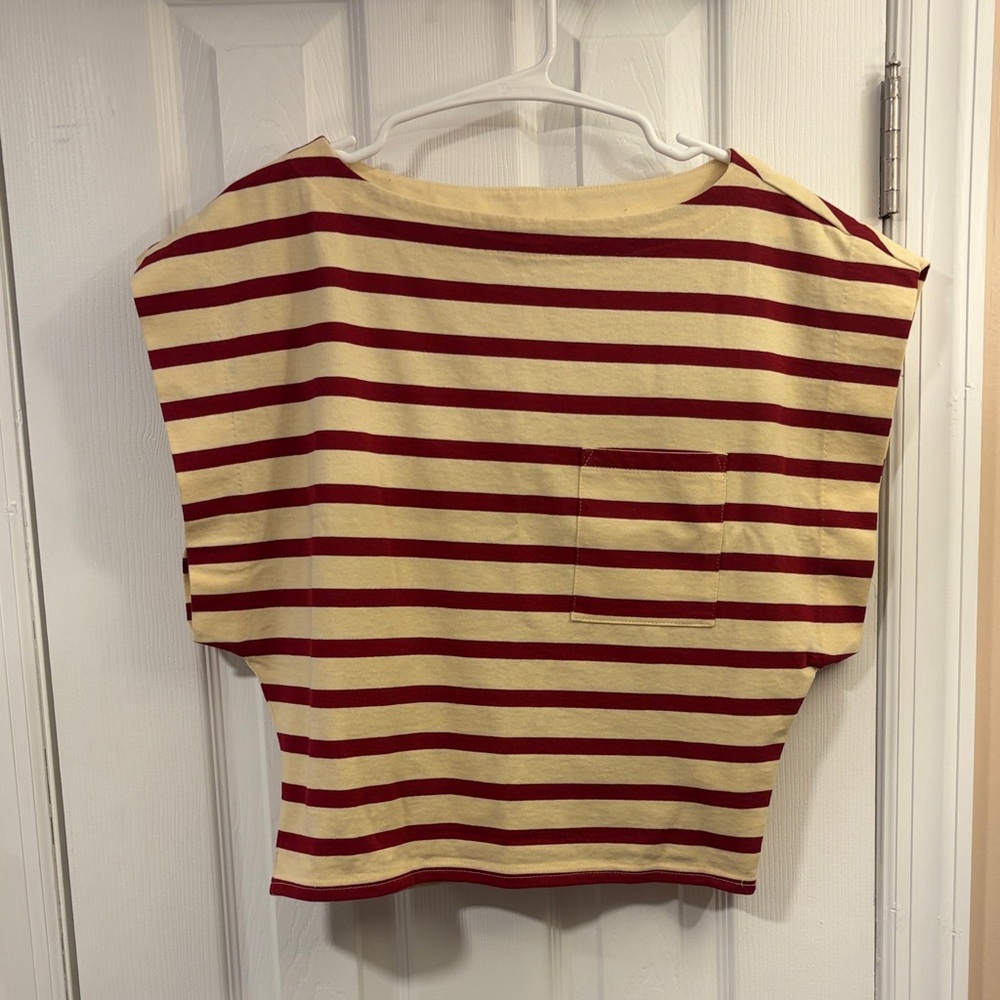 J Crew Women’s Striped Pocket Tee - Cream & Red